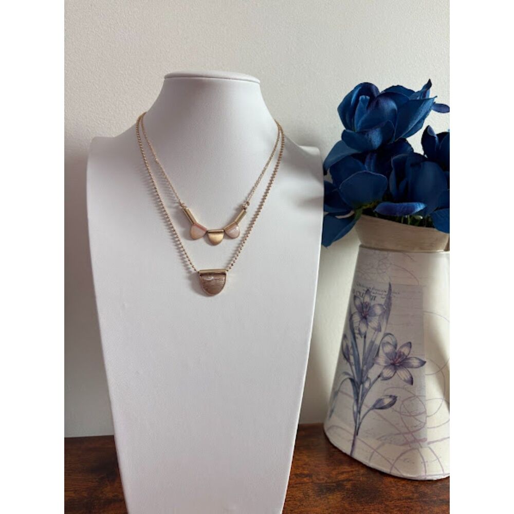 Macy’s Gold-Tone Layered Necklace with Blush Pendant Charms NWT 18"